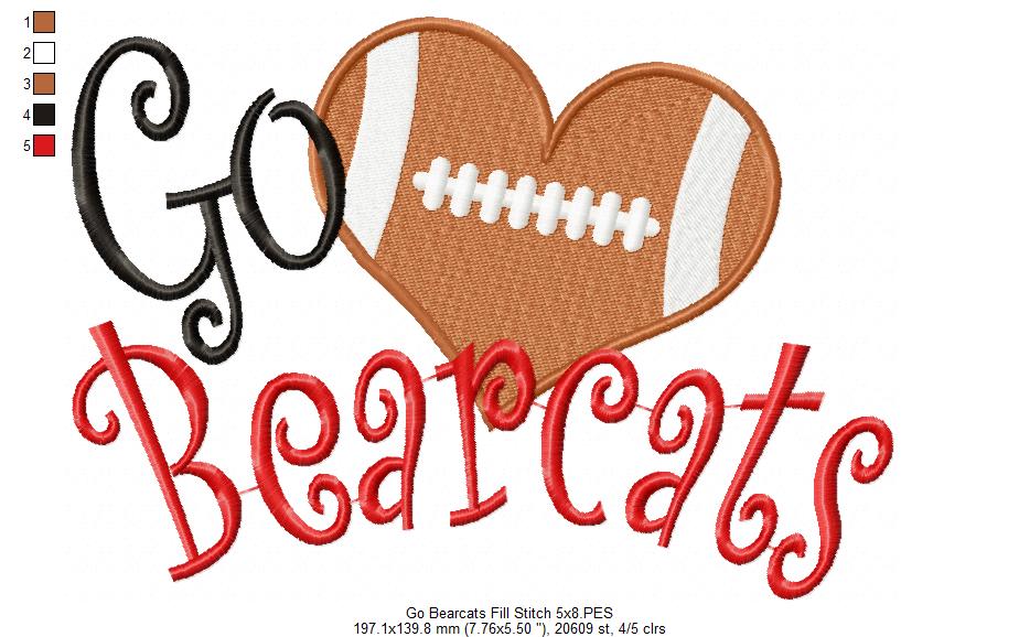 Football Go Bearcats - Fill Stitch