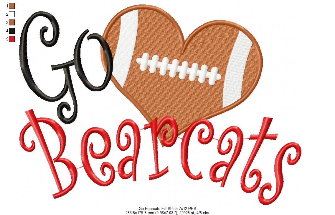Football Go Bearcats - Fill Stitch