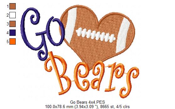 Football Go Bears - Fill Stitch
