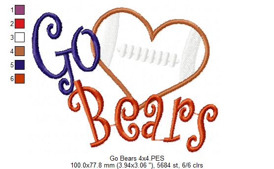 Football Go Bears - Applique