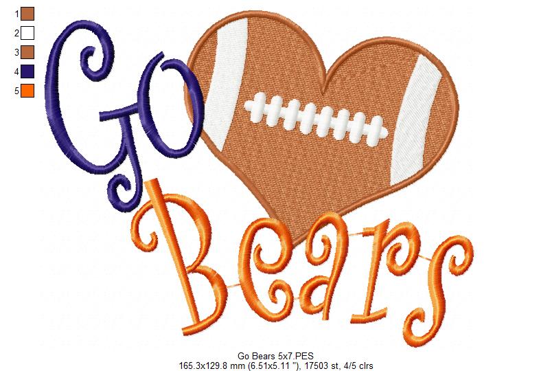 Football Go Bears - Fill Stitch