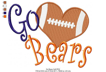 Football Go Bears - Fill Stitch