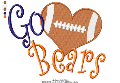 Football Go Bears - Fill Stitch
