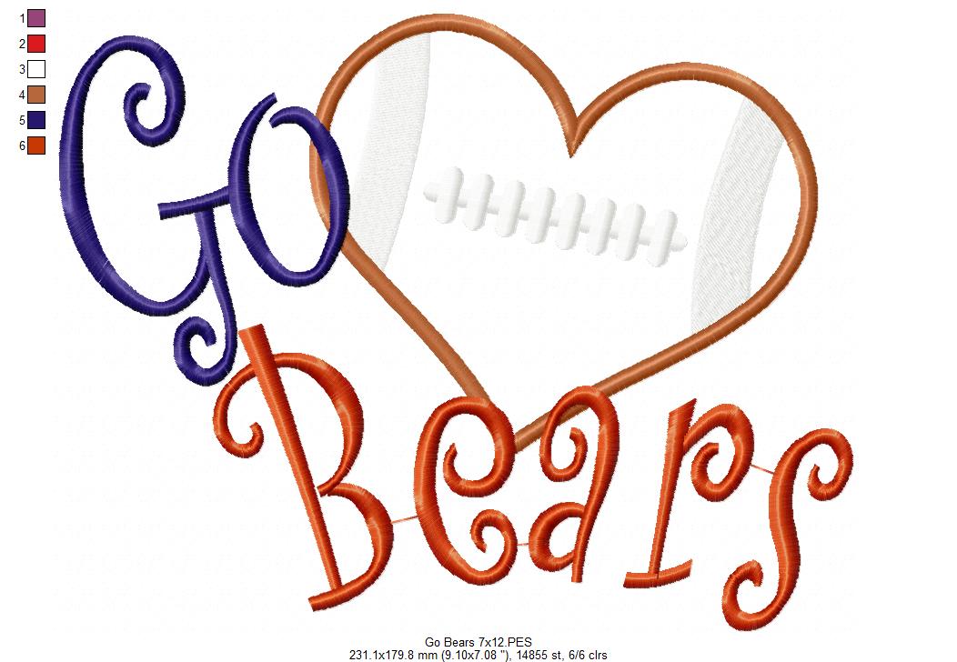 Football Go Bears - Applique