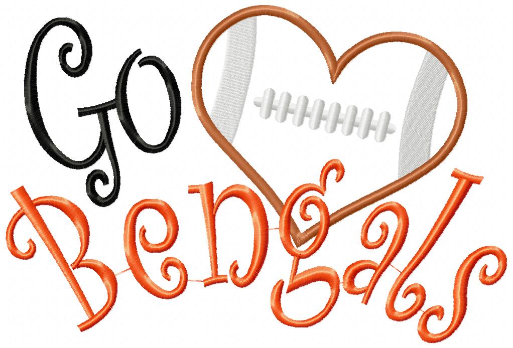 Go Bengals Football Heart – Appliqué – Machine Embroidery Design