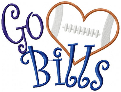 Go Bills Football Heart – Appliqué – Machine Embroidery Design