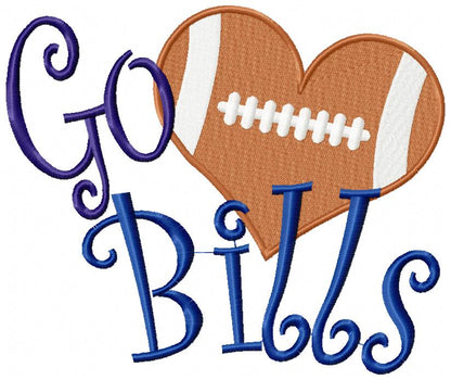 Go Bills Football Heart – Fill Stitch – Machine Embroidery Design