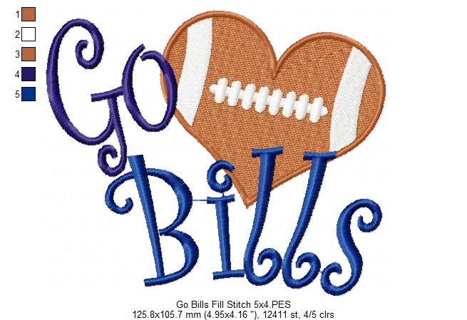 Go Bills Football Heart – Fill Stitch – Machine Embroidery Design