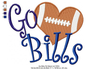 Go Bills Football Heart – Fill Stitch – Machine Embroidery Design