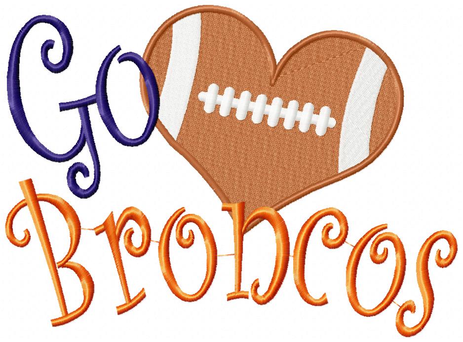 Go Broncos Football Heart – Fill Stitch – Machine Embroidery Design