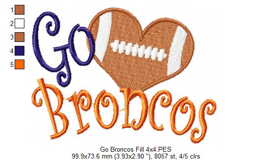 Football Go Broncos - Fill Stitch