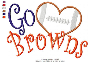 Go Browns – Appliqué – Machine Embroidery Design