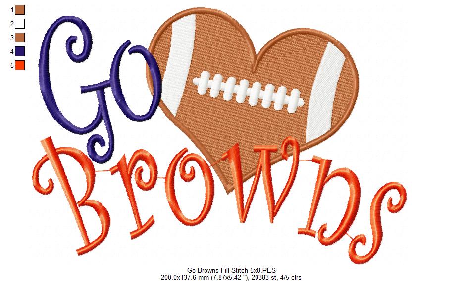 Football Go Browns - Fill Stitch