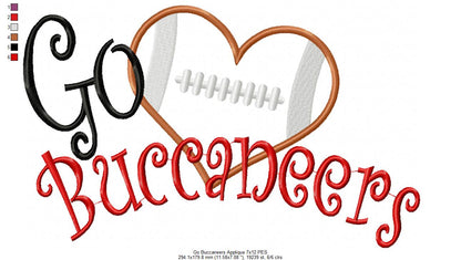 Go Buccaneers Football Heart – Appliqué – Machine Embroidery Design