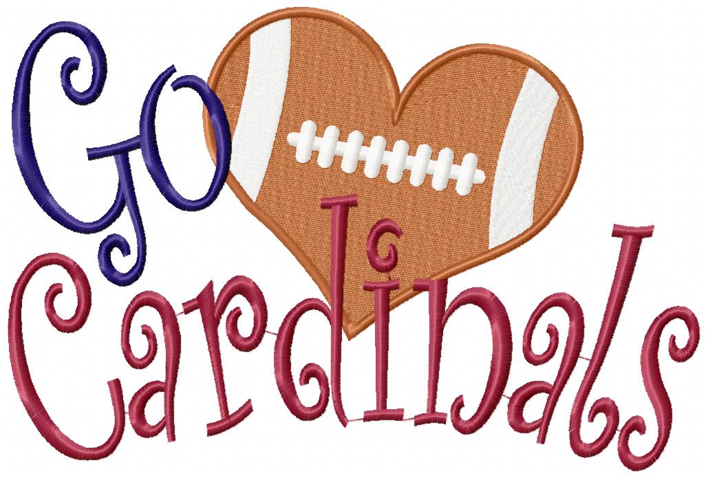 Go Cardinals Football Heart – Fill Stitch – Machine Embroidery Design