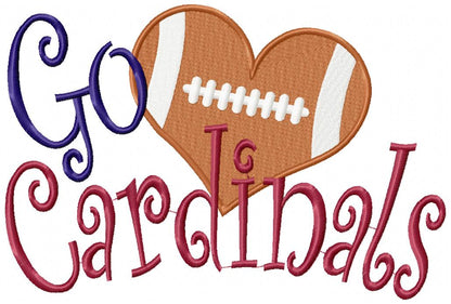 Go Cardinals Football Heart – Fill Stitch – Machine Embroidery Design
