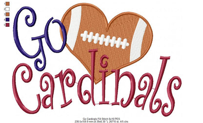 Go Cardinals Football Heart – Fill Stitch – Machine Embroidery Design