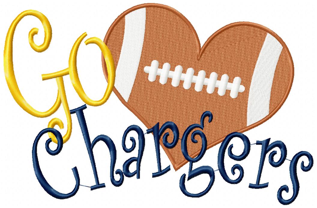 Go Chargers Football Heart – Fill Stitch – Machine Embroidery Design