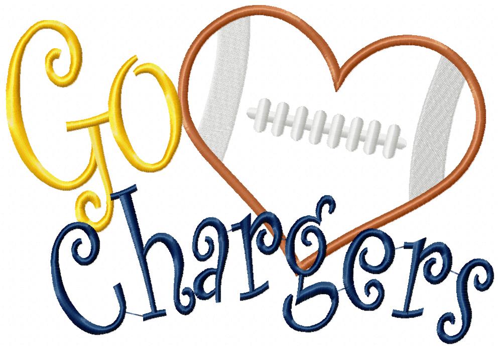 Go Chargers Football Heart – Machine Embroidery Design