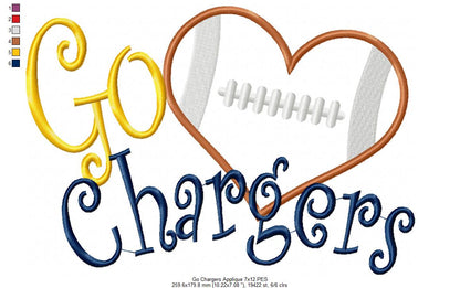 Go Chargers Football Heart – Machine Embroidery Design