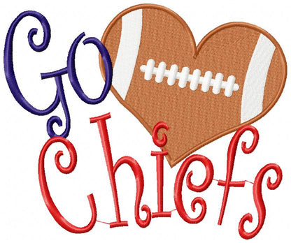 Go Chiefs Football Heart – Fill Stitch – Machine Embroidery Design