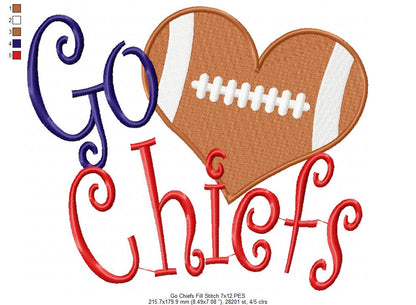 Go Chiefs Football Heart – Fill Stitch – Machine Embroidery Design