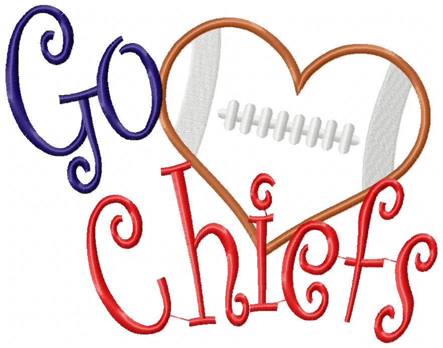Go Chiefs Football Heart – Appliqué – Machine Embroidery Design