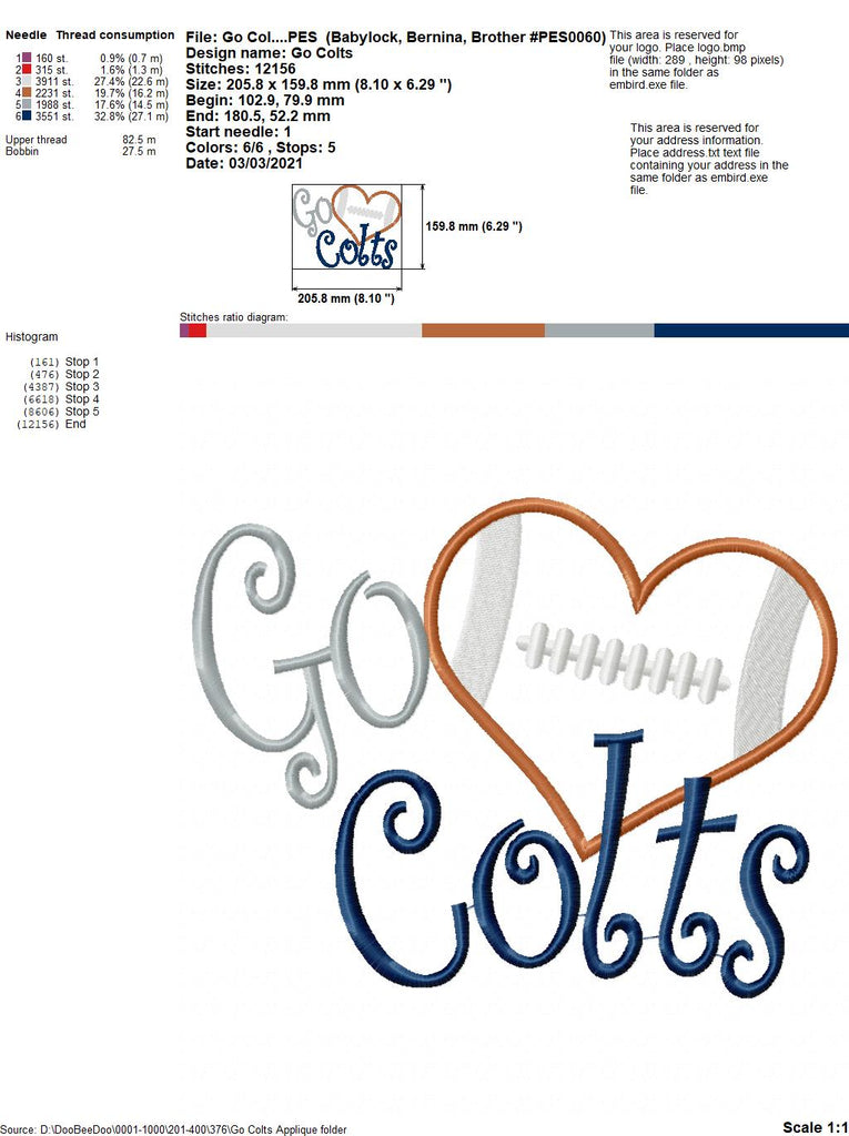 Football Go Colts - Applique