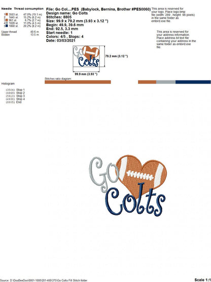 Football Go Colts - Fill Stitch