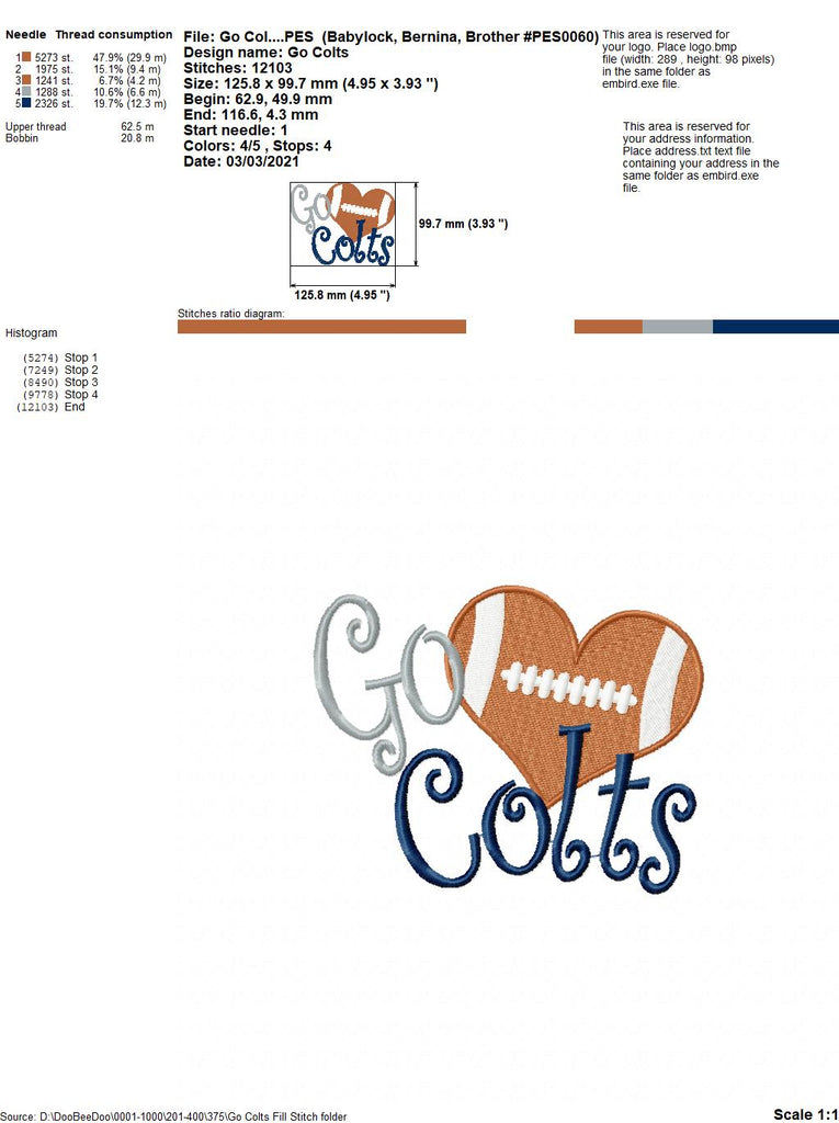 Football Go Colts - Fill Stitch