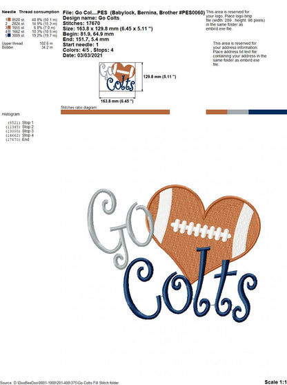 Football Go Colts - Fill Stitch