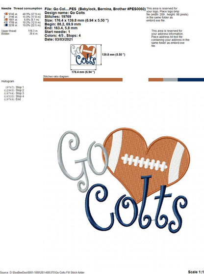 Football Go Colts - Fill Stitch