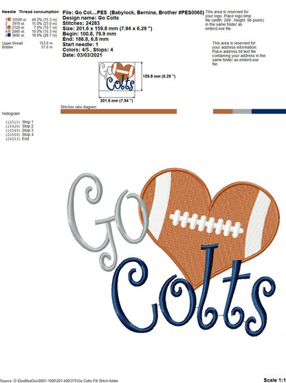 Football Go Colts - Fill Stitch