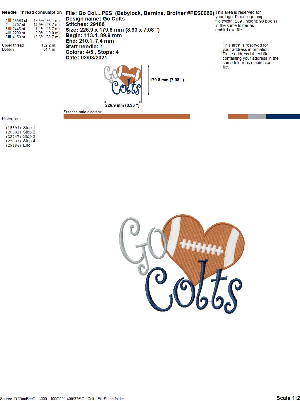 Football Go Colts - Fill Stitch