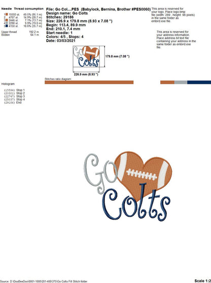 Football Go Colts - Fill Stitch