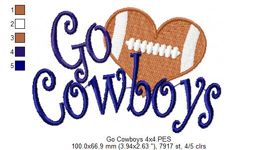 Football Go Cowboys - Fill Stitch Embroidery