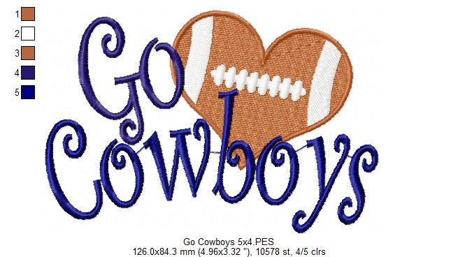Football Go Cowboys - Fill Stitch Embroidery