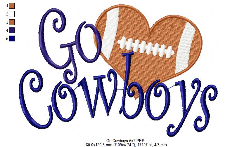 Football Go Cowboys - Fill Stitch Embroidery