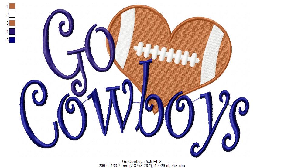 Football Go Cowboys - Fill Stitch Embroidery