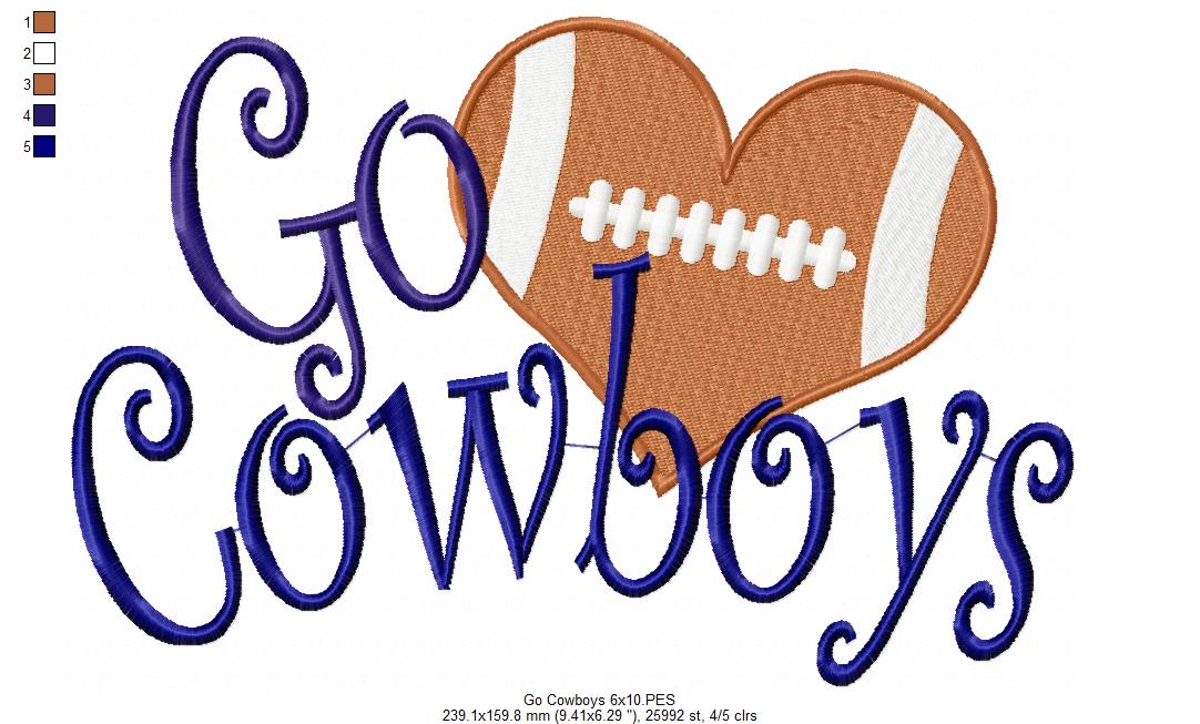 Football Go Cowboys - Fill Stitch Embroidery