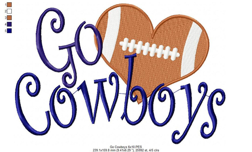 Football Go Cowboys - Fill Stitch Embroidery