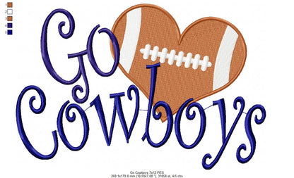 Football Go Cowboys - Fill Stitch Embroidery