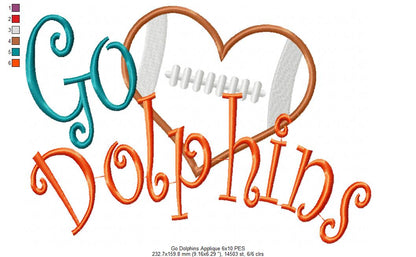 Go Dolphins – Fill Stitch – Machine Embroidery Design