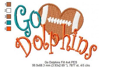 Go Dolphins – Fill Stitch – Machine Embroidery Design