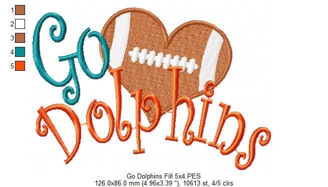 Go Dolphins – Fill Stitch – Machine Embroidery Design
