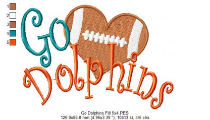 Go Dolphins – Fill Stitch – Machine Embroidery Design