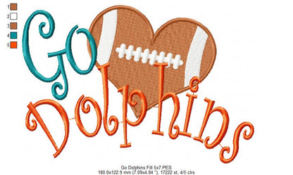 Go Dolphins – Fill Stitch – Machine Embroidery Design