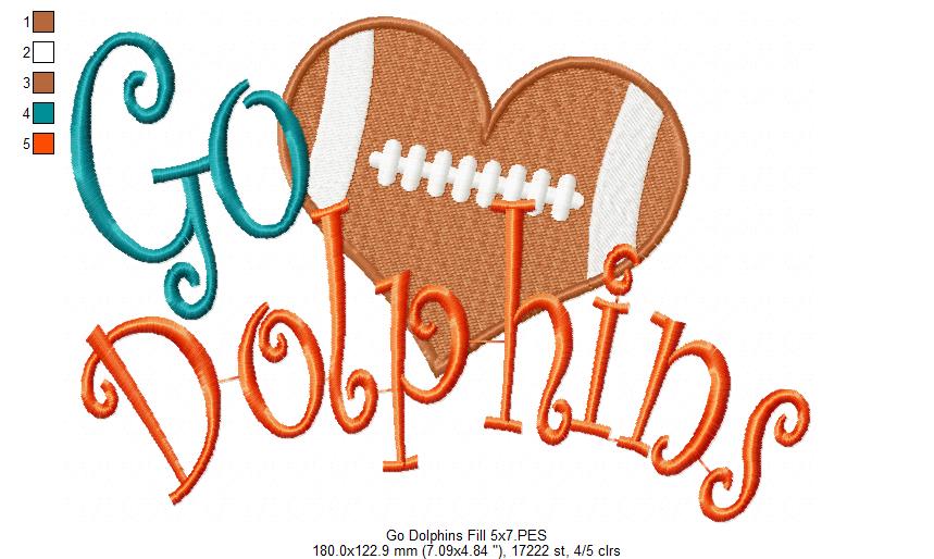 Football Go Dolphins - Fill Stitch
