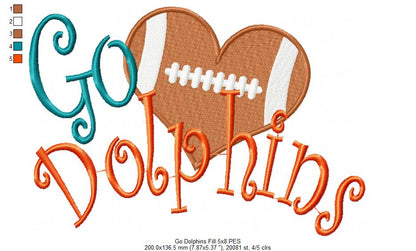 Go Dolphins – Fill Stitch – Machine Embroidery Design