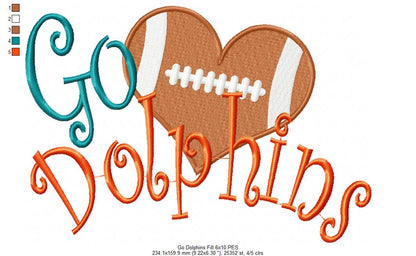 Go Dolphins – Fill Stitch – Machine Embroidery Design